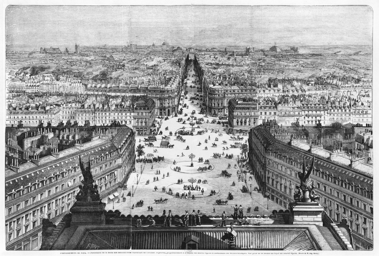 Förbättringar av Paris, öppnandet av Avenue Napoleon efter byggandet av Butte des Moulins, 1877 av Auguste Victor Deroy