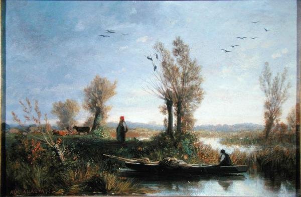The Banks of a Canal (olja på duk) av Auguste Paul Charles Anastasi