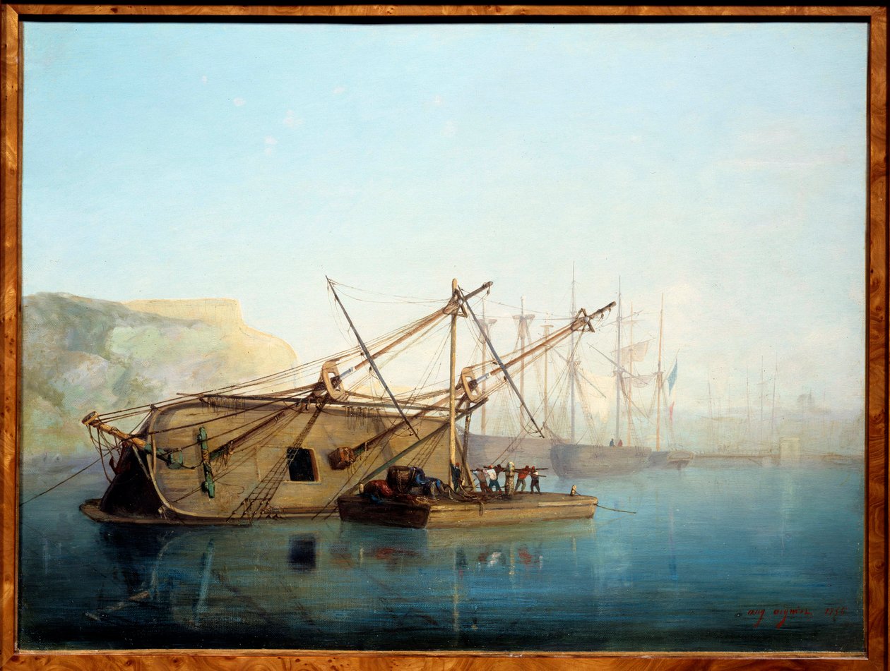 En segelbåt med akvarell av Auguste Aiguier (1819-1865) av Auguste Aiguier