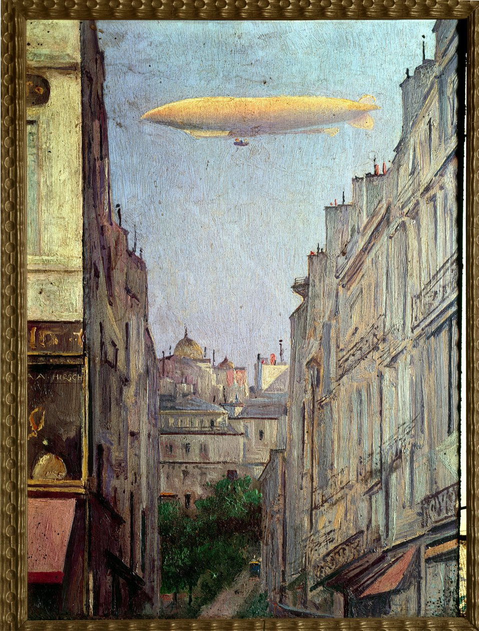 Luftskeppsrepubliken"" över Paris 1909"" Målning av Auguste Alexandre Hirsch (1833-1912) 1909 Privat samling av Auguste Alexandre Hirsch