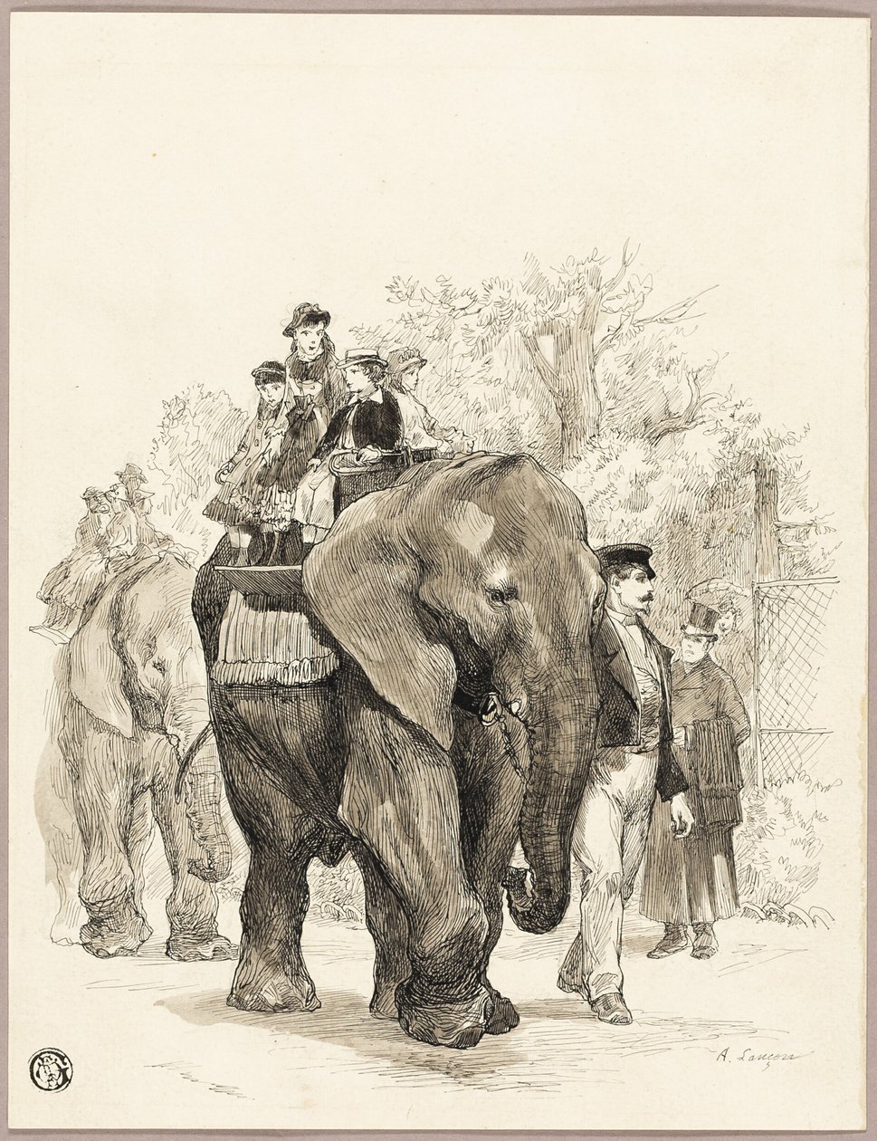 Elefant med ryttare i Jardin des Plantes, Paris av Auguste Andre Lancon