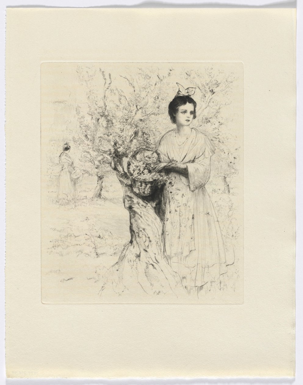 Frédéric Mistral: Mémoires et Recits av Frédéric Mistral: kvinna utanför med en korg med blommor (infoga efter s. 192) av Auguste Brouet
