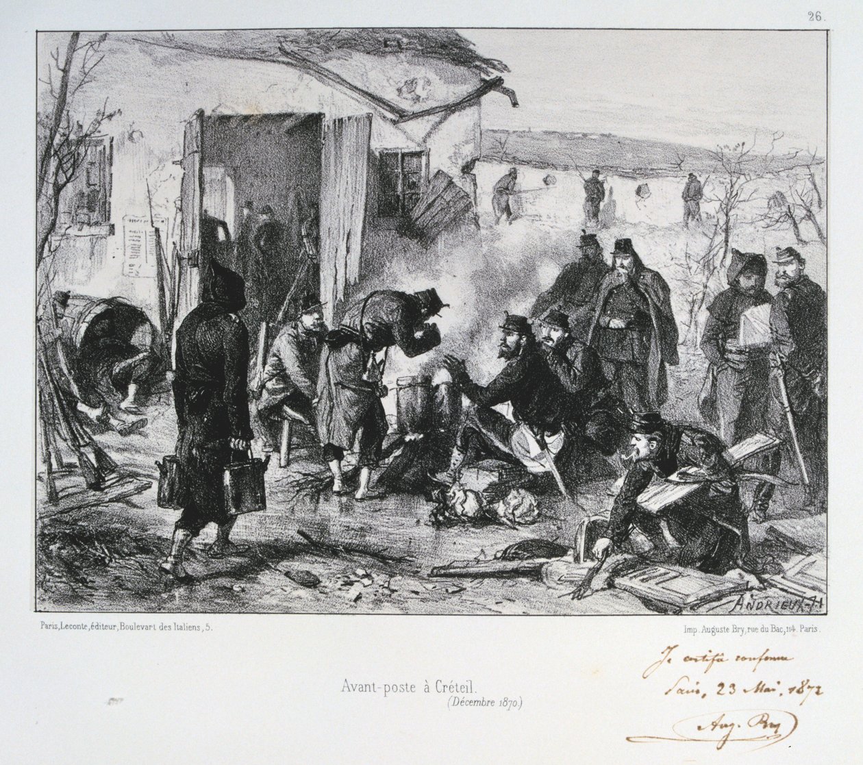 Fransk avancerad vaktpost vid Creteil, belägringen av Paris, fransk-preussiska kriget, december 1870 1872 av Auguste Bry