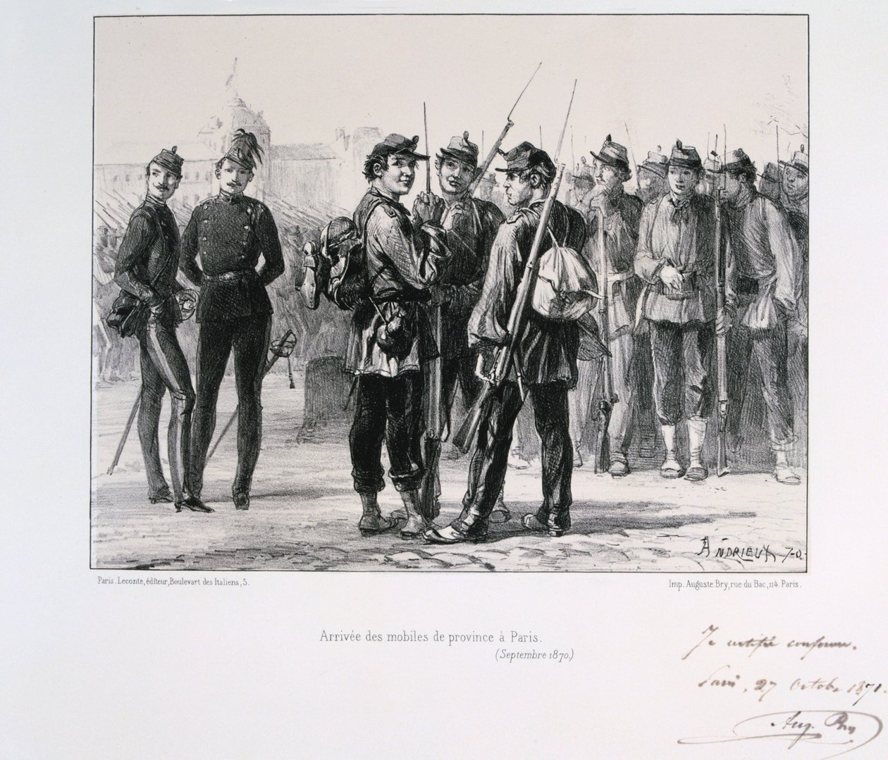 Trupper från provinserna anländer till Paris före den preussiska belägringen, september 1870 1871 av Auguste Bry