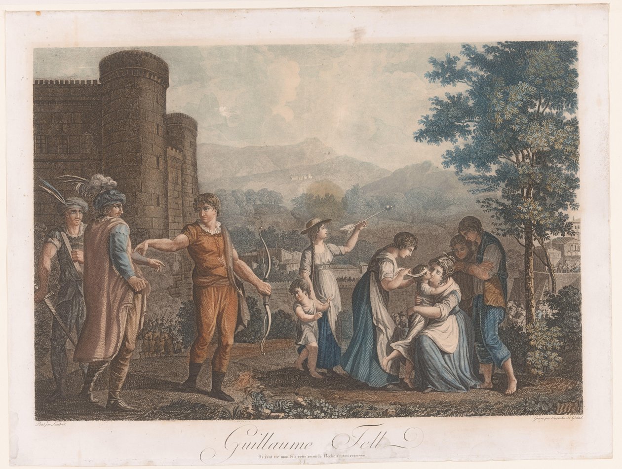 Willem Tell efter att ha skjutit äpplet Guillaume Tell (titel på objekt) av Auguste Claude Simon Legrand