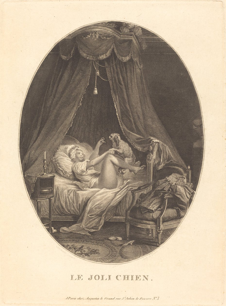 Den vackra hunden av Auguste Claude Simon Legrand after Nicolas Lavreince