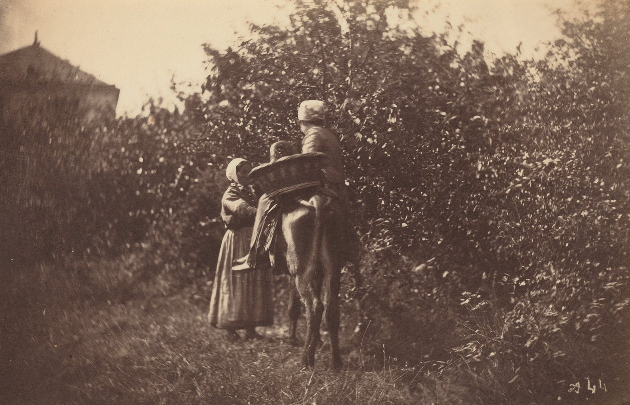 Två kvinnor med åsna,sent 1870-tal (foto) av Auguste Giraudon