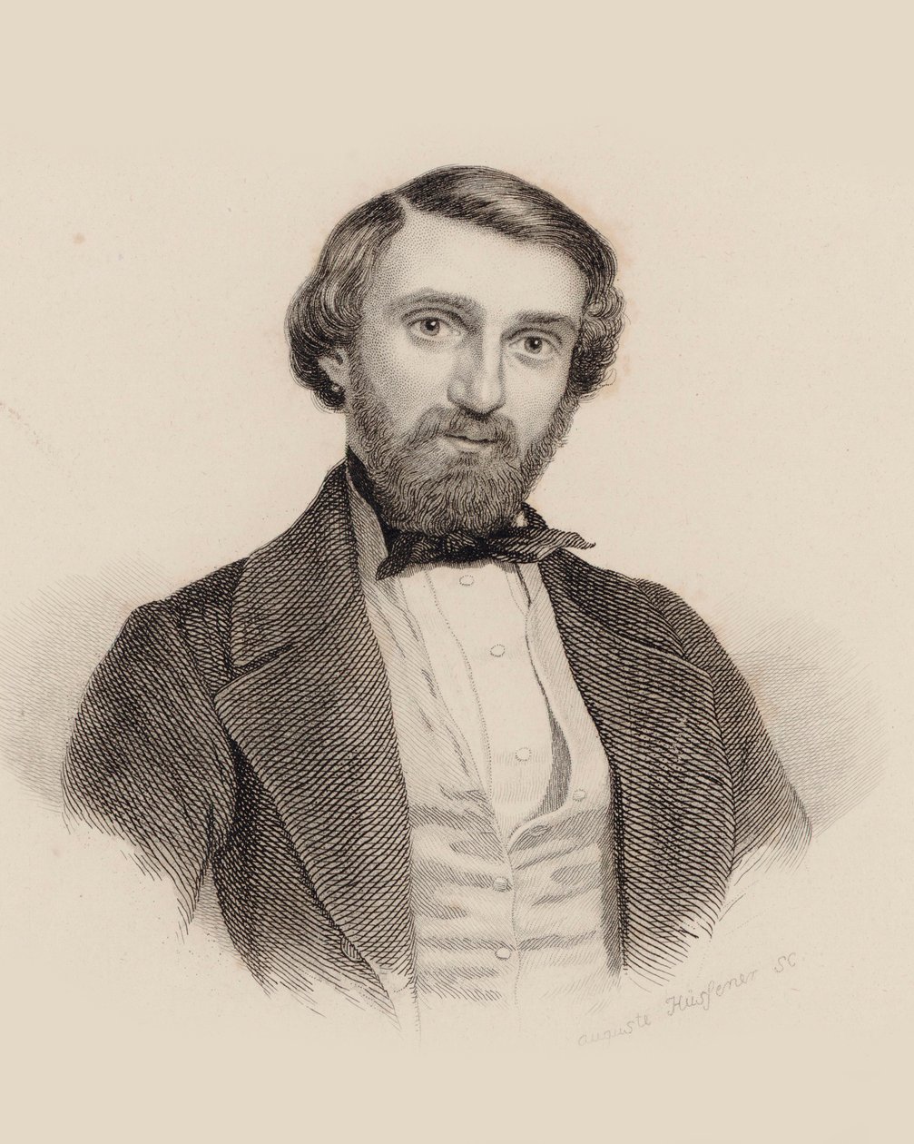 Porträtt av kompositören Giuseppe Verdi 1813-1901, ca. 1850. av Auguste Hüssener