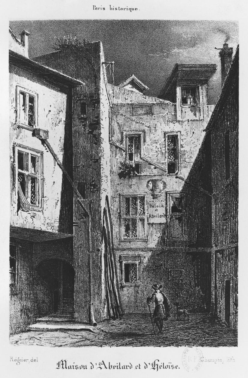 Heloises och Abelards hus, illustration från "Paris historique", av Auguste Jacques Regnier