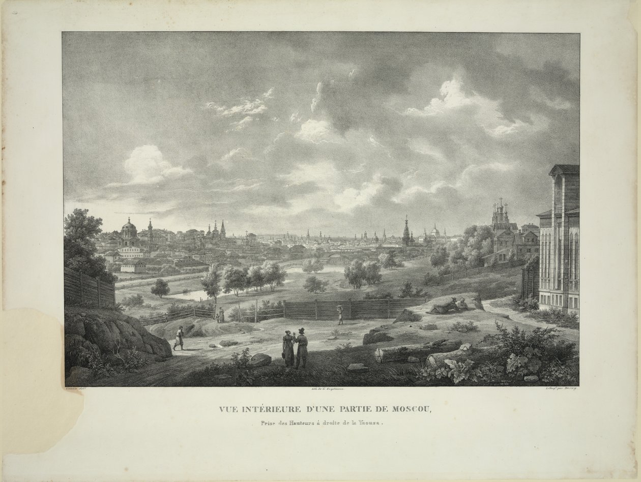 Över Yauza-floden i Moskva, ca. 1830 av Auguste Jean Baptiste Antoine Cadolle