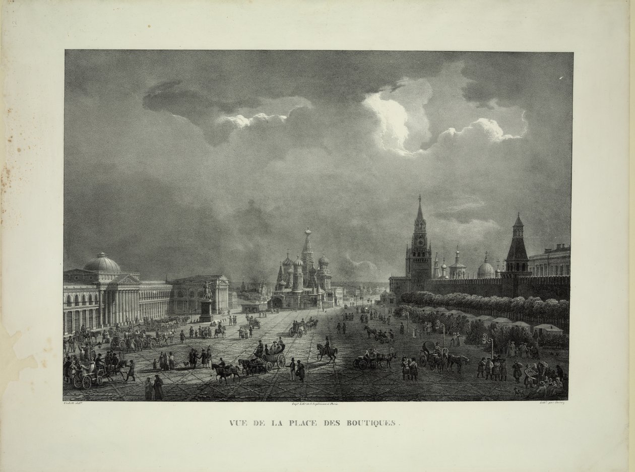 Övre handelsraderna vid Röda torget i Moskva, ca. 1830 av Auguste Jean Baptiste Antoine Cadolle