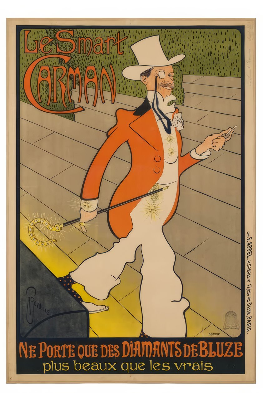 Den smarta Carman bär bara diamanter från Bluze som är vackrare än äkta diamanter. av Auguste Jean Baptiste Roubille