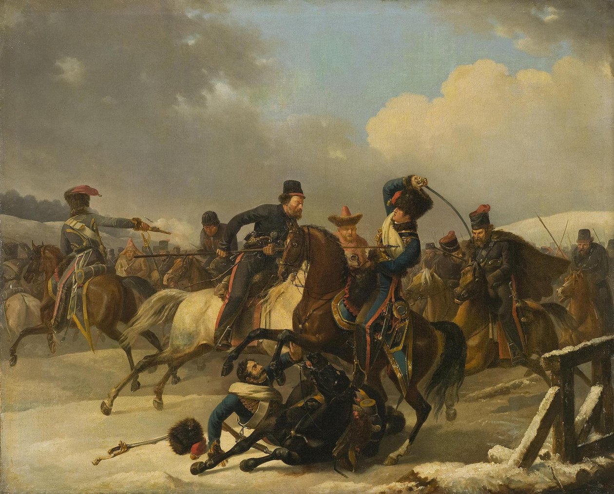 Kosacker förföljde retirerande franska soldater, 1812, 1827 av Auguste Joseph Desarnod