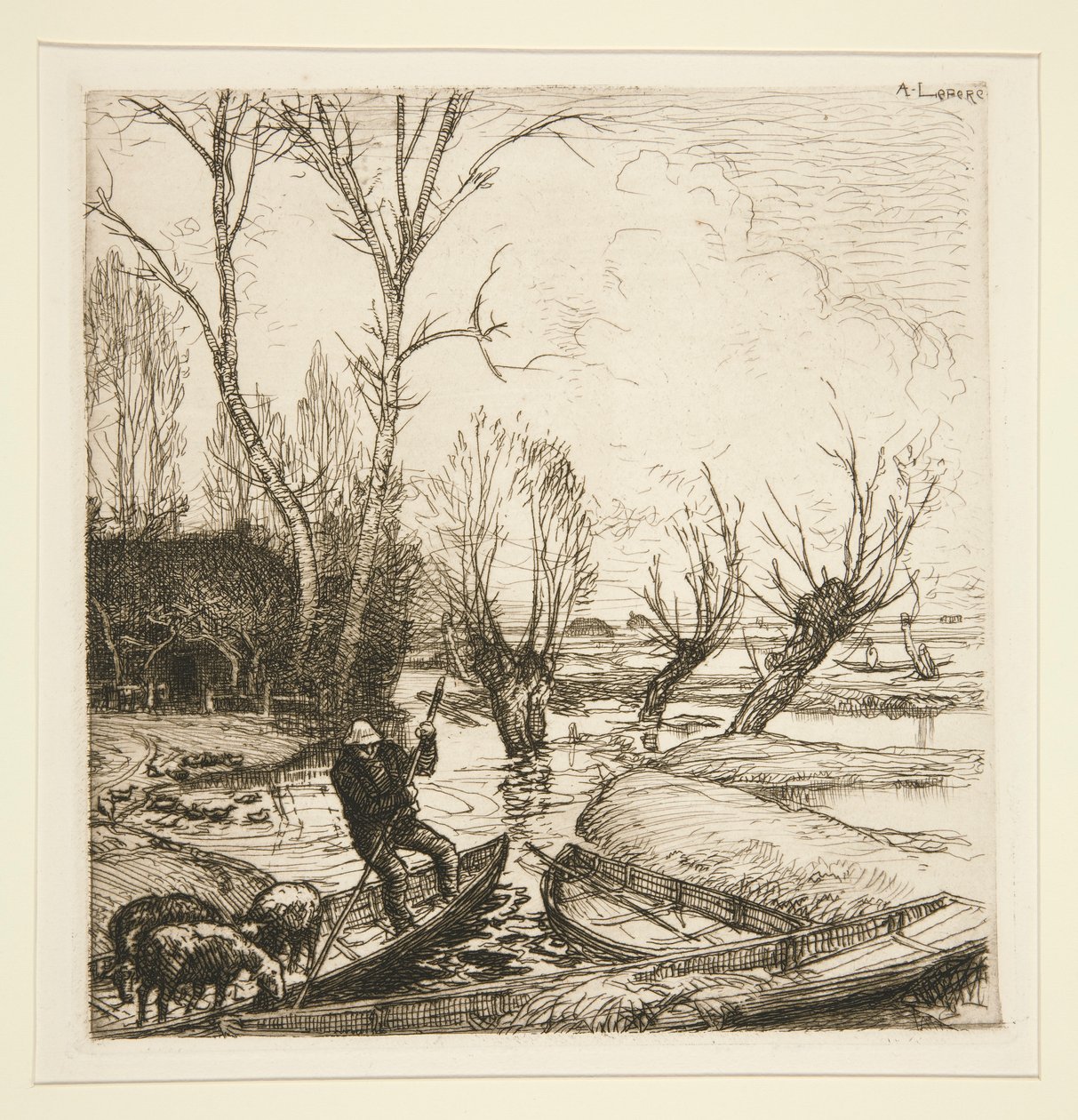 Vid det översvämmade träsket - Herden (The Flooded Marais - The Shepherd) av Auguste Lepere