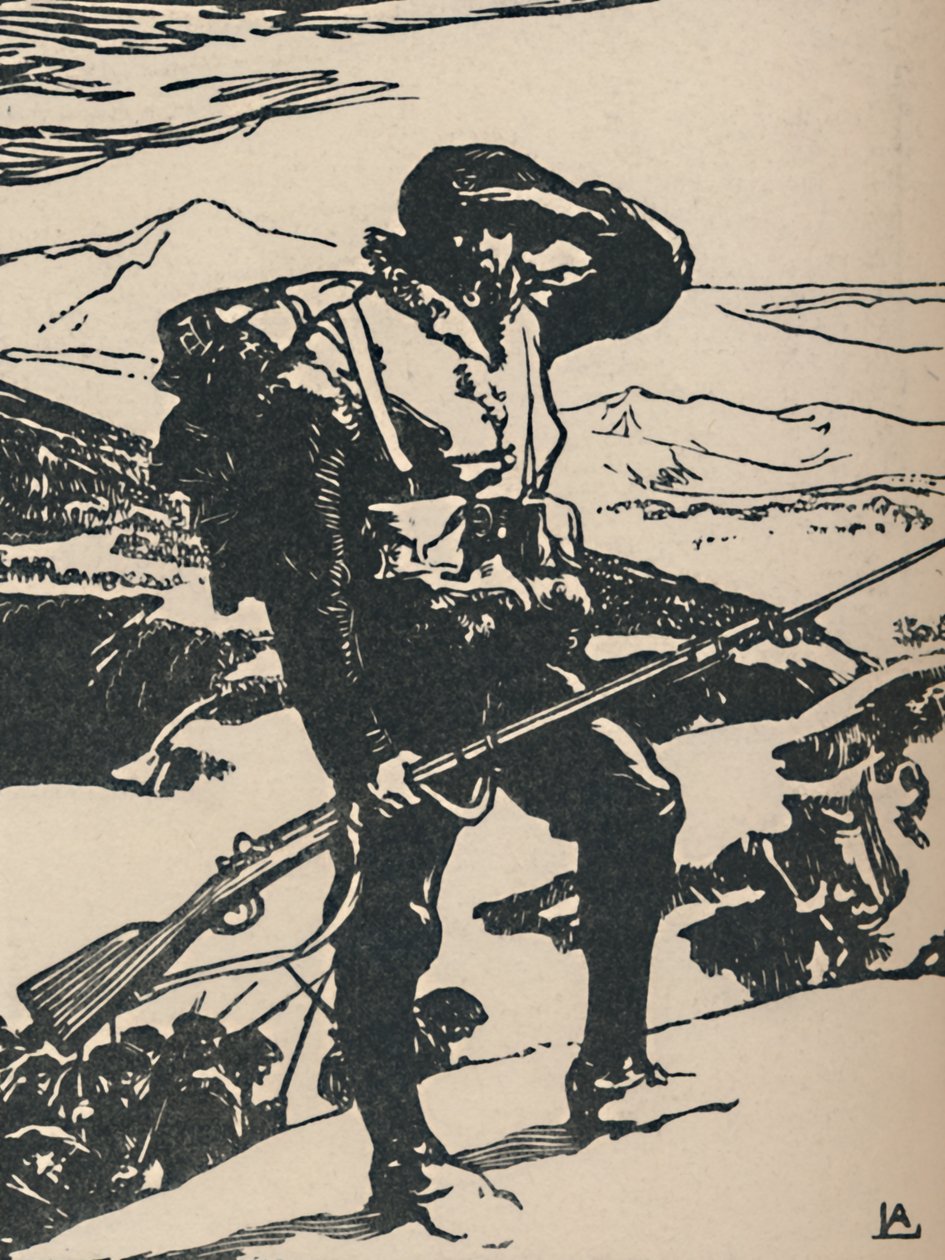 Alpjägare som tittar på Rhenslätten, 1919 av Auguste Louis Lepère
