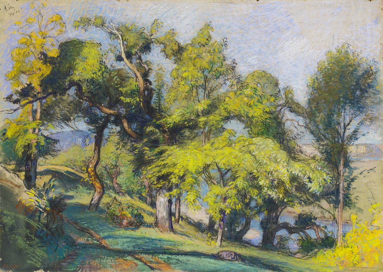 Kastanjeträd ovanför en flod av Auguste Lepere