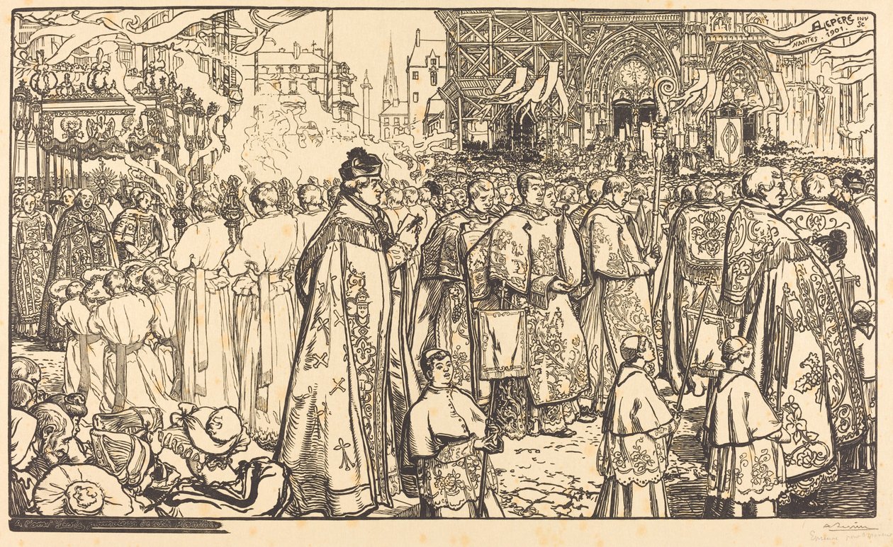 Corpus Christi procession i Nantes av Auguste Lepere