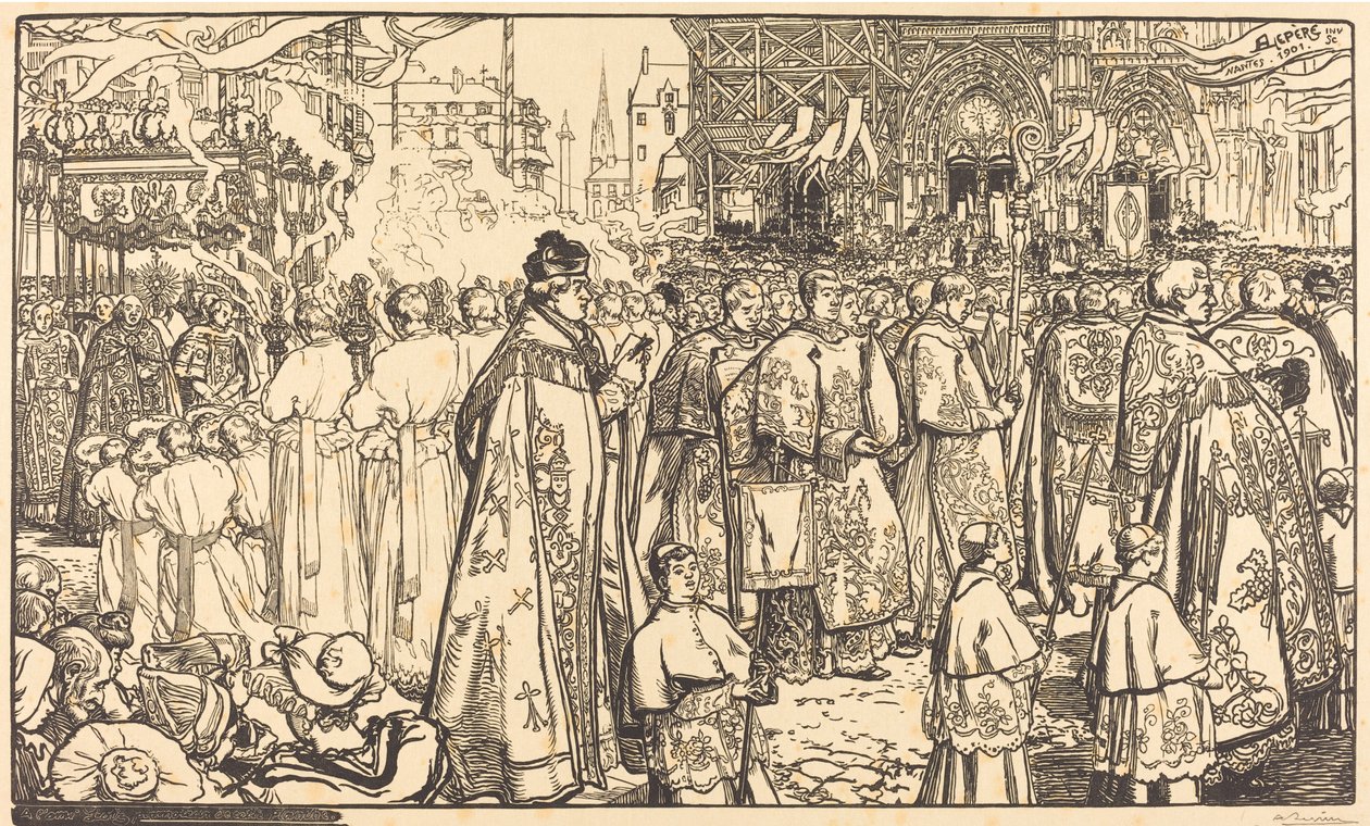Corpus Christi procession vid Nantes procession av Fete Dieu i Nantes, 1901. av Auguste Lepere