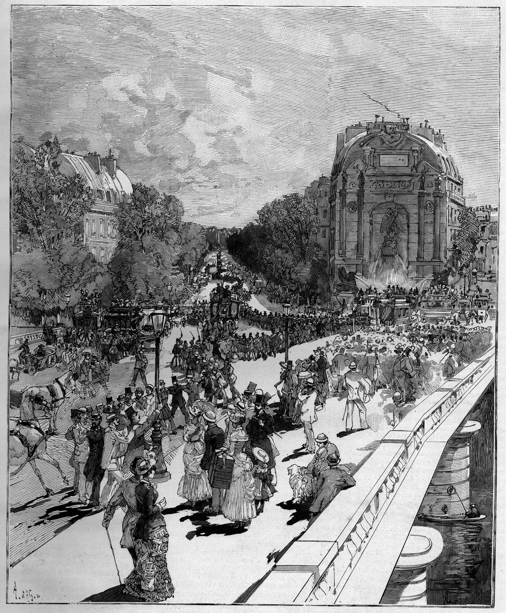 Besudla studenter vid Ecole Polytechnique (Monome) på Place Saint Michel (Saint-Michel) i Paris, 24 juni av Auguste Lepere