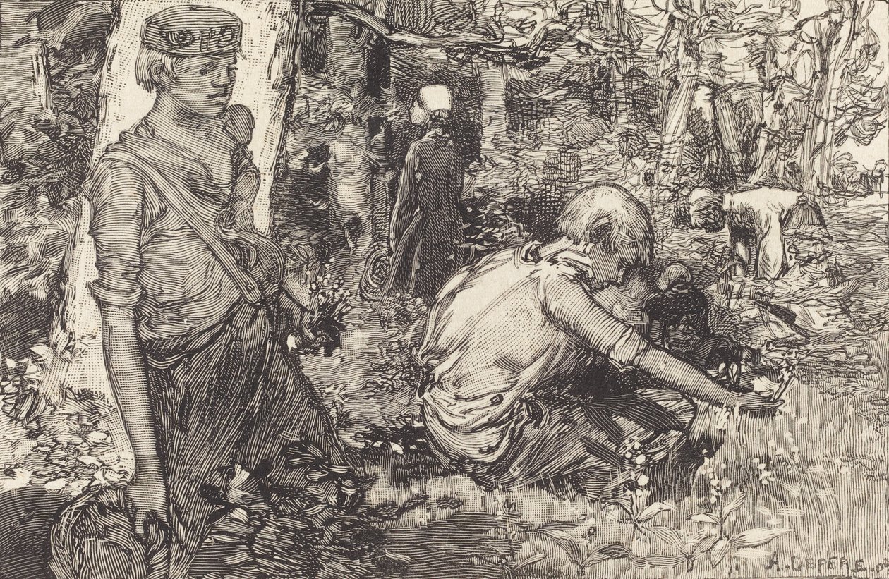 Sammankomst av maj-liljan La cueillette du muguet, 1908. av Auguste Lepere