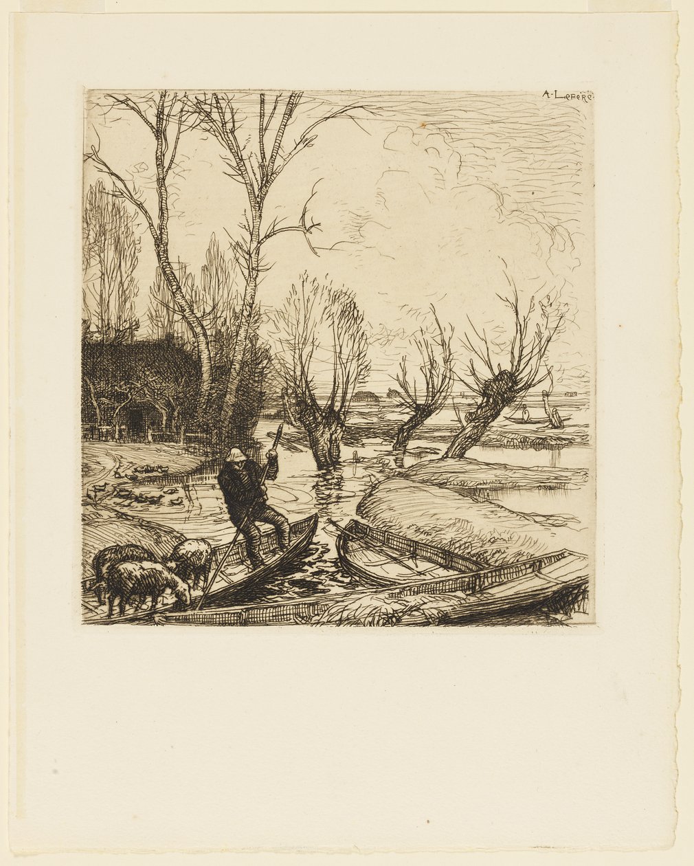 In the Deluged Marsh - The Shepherd (Au marais inonde - Le berger) av Auguste Lepere