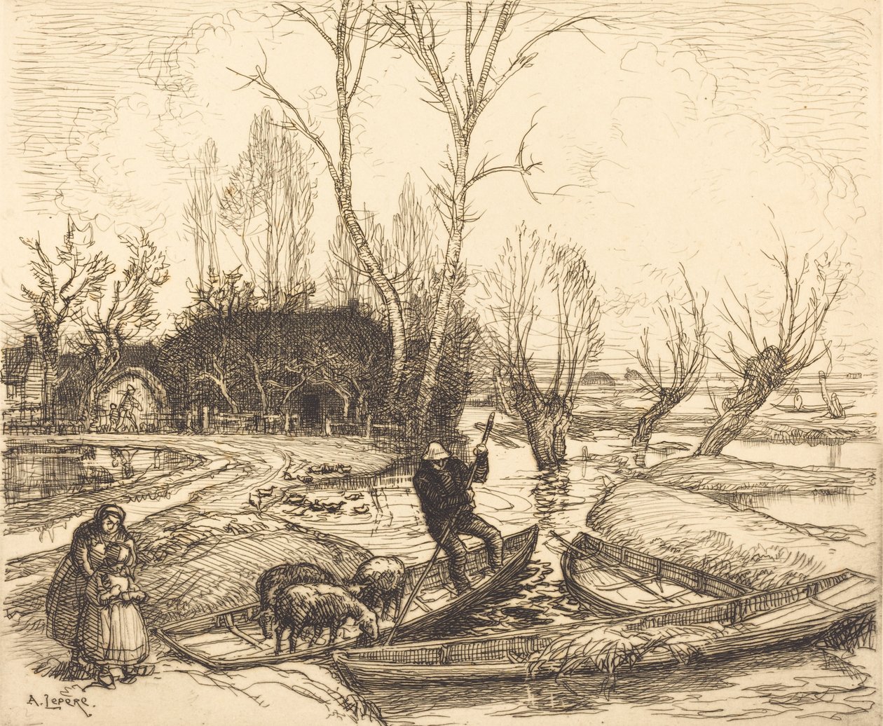 In the Deluged Marsh - The Shepherd Au marais inonde - Le berger, 1911. av Auguste Lepere