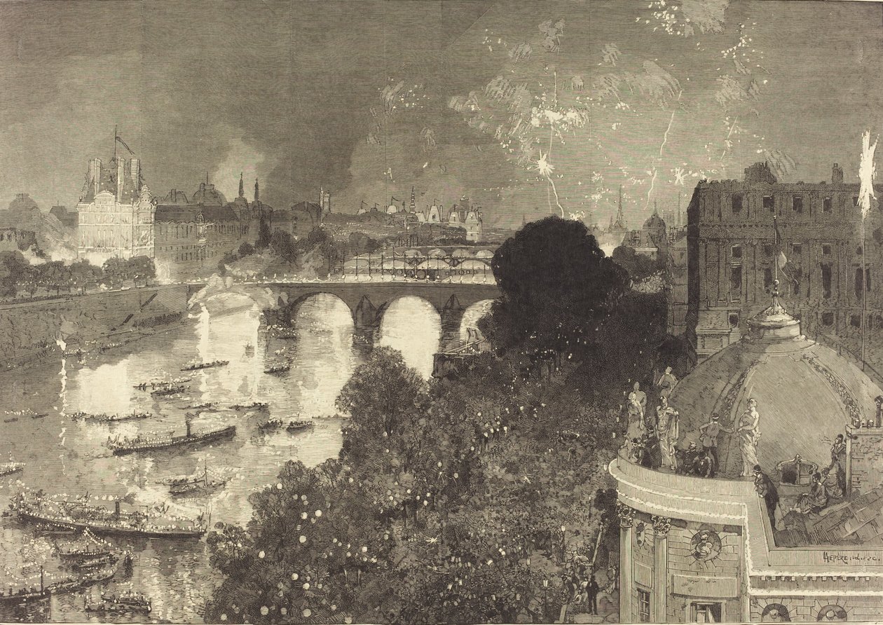 Den 14 juli. Belysning av Seine från Pont Neuf till Pont au Change, 1882. av Auguste Lepere