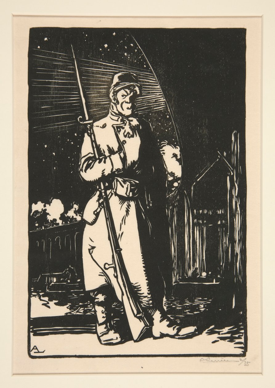 Le G. V. C. (Kommunikationskanalernas vakter), från Kriget 1914, första serien, nr. 9 av Auguste Lepere