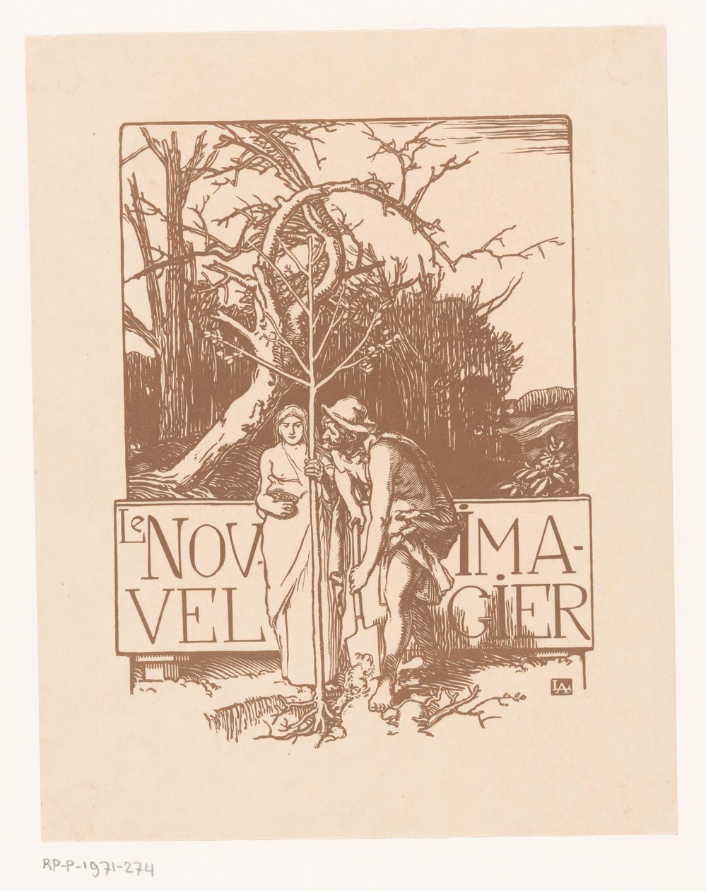 Man och kvinna planterar ett ungt träd tillsammans Le Nouvel Imagier (titel på objekt) av Auguste Lepere