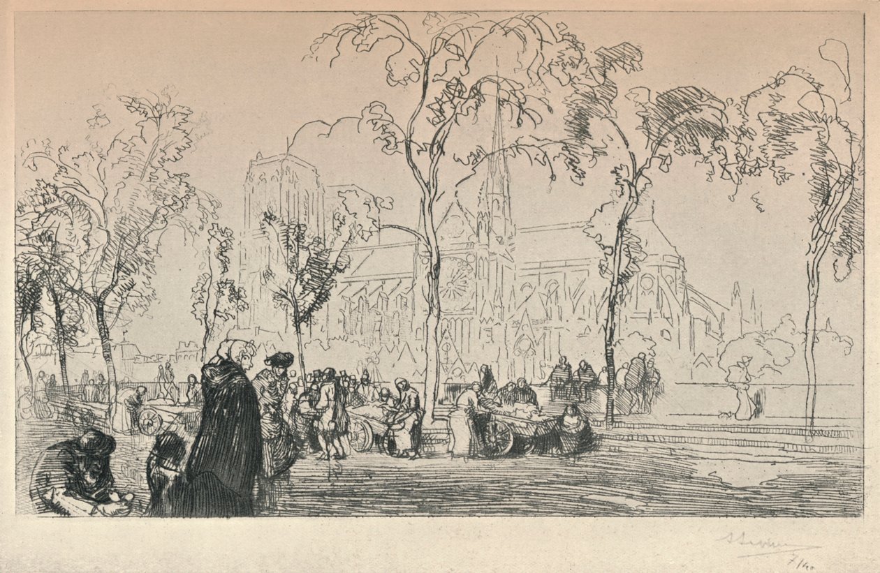 Notre Dame sett från Quai Montebello, 1915 av Auguste Louis Lepère