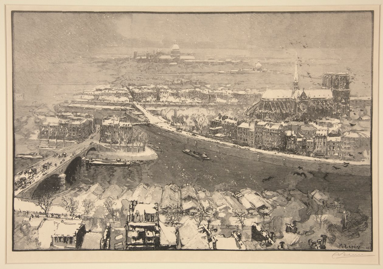 Paris under snön, från och med idag St. Gervais (Paris under snö, sett från toppen av St. Gervais) av Auguste Lepere