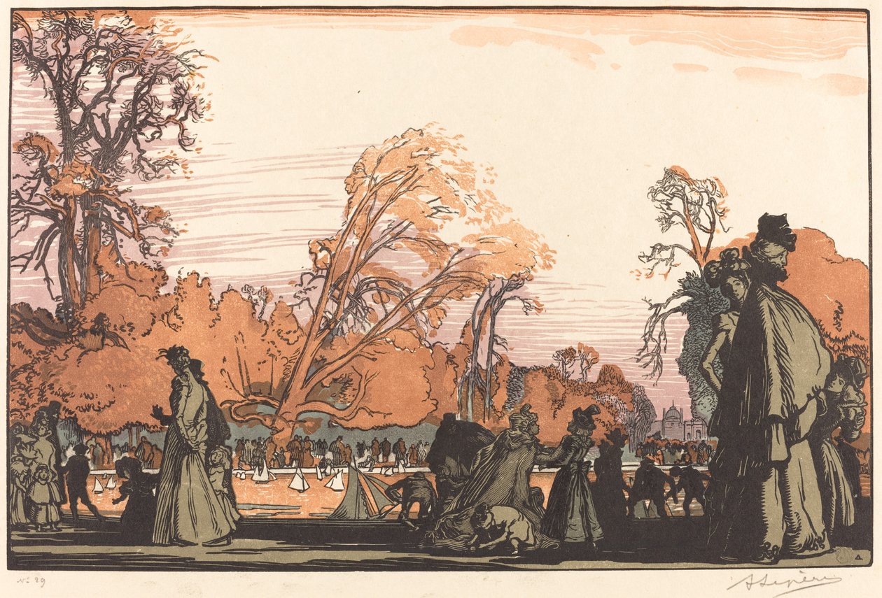 Damm i Tuilerierna (Le bassin des Tuileries) av Auguste Lepere
