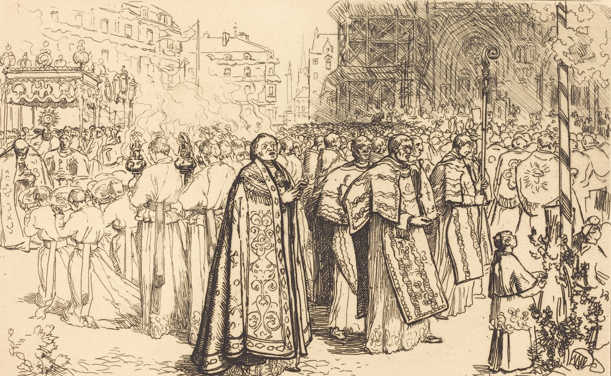 Processionens återkomst till Nantes katedral Rentree de la Procession a la Cathedral de Nantes, 190 av Auguste Lepere