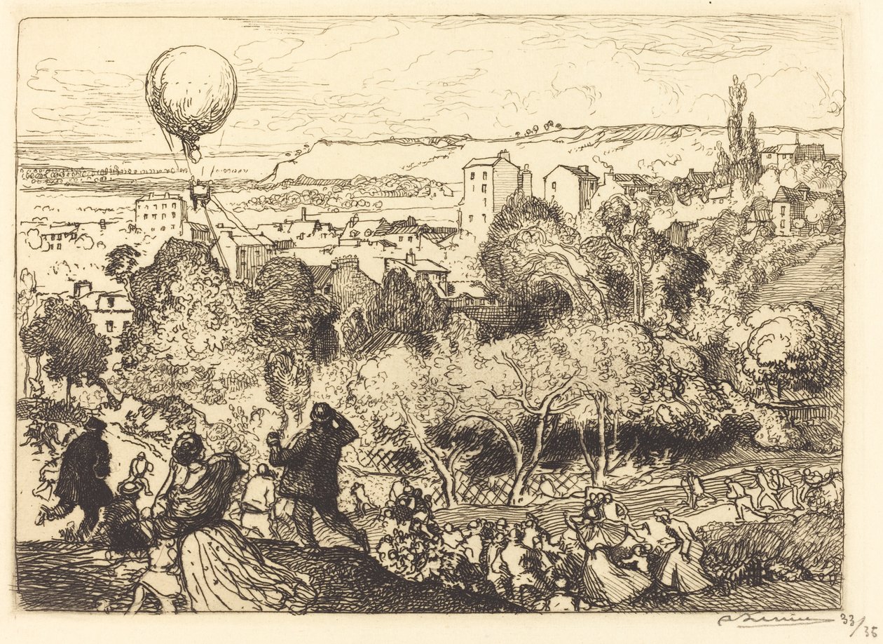 Den fallande ballongen, i Pre-Saint-Gervais av Auguste Lepere