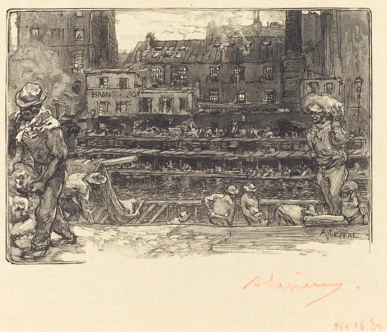 Lossning, Canal St. Martin av Auguste Lepere