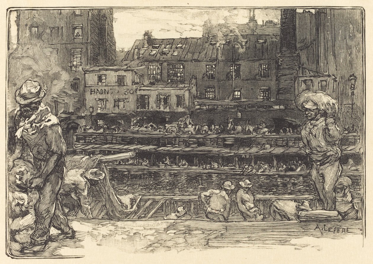 Lossning, Canal St. Martin Gipsavlastare, Canal Saint-Martin, 1890. av Auguste Lepere