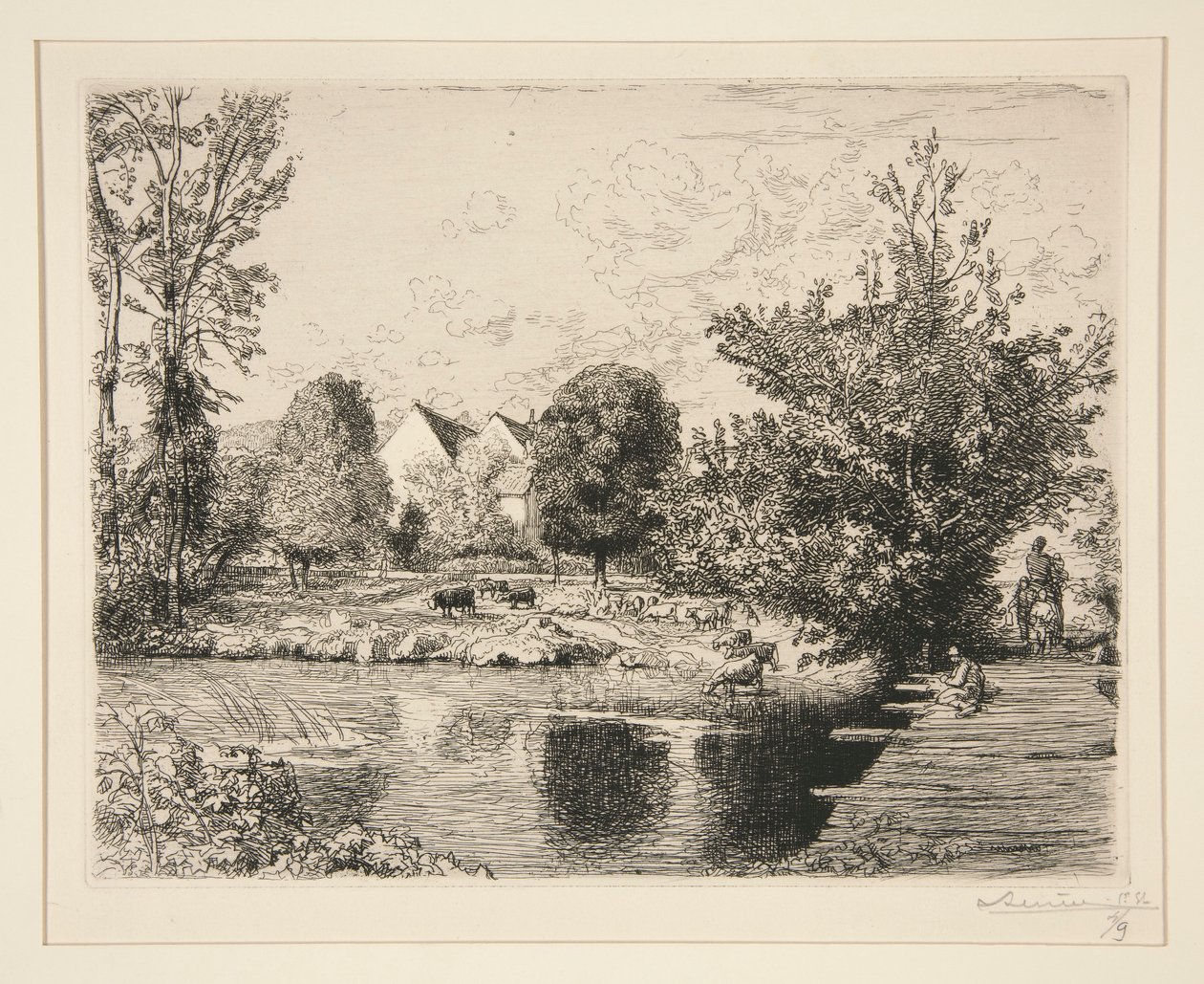 Vieille passerelle, bords du petit Morin (Gammal gångbro, Banks of the Small Morin) av Auguste Lepere