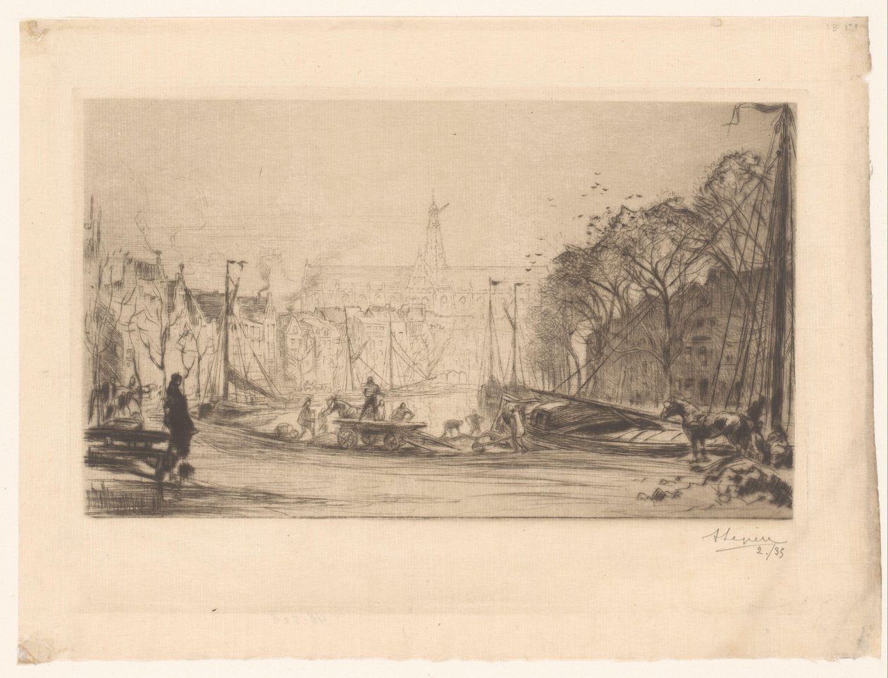 Utsikt över Spaarne och Sint Bavo av Auguste Lepère (signed by artist)