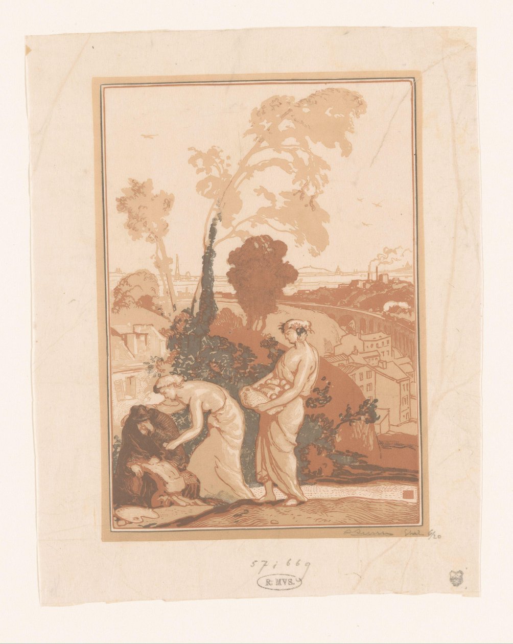 Musik och poesi hjälper artisten La Musique et la Poesie secourant les Artistes av Auguste Lepère (signed by artist)