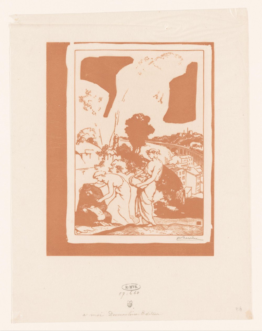 Musik och poesi hjälper artisten La Musique et la Poesie secourant les Artistes av Auguste Lepère (signed by artist)