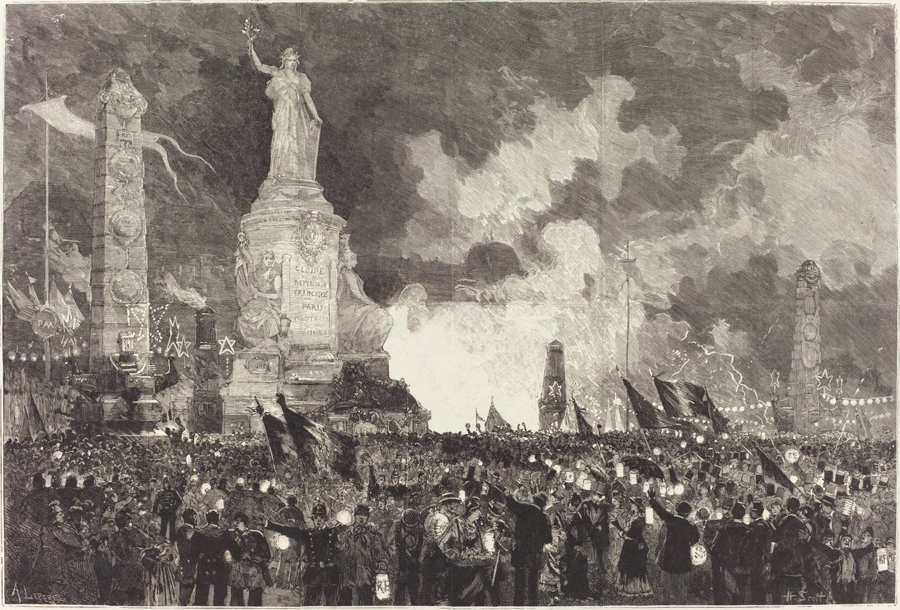 14 juli. Belysning av Republiktorget av Auguste Lepère after Henri Louis Scott