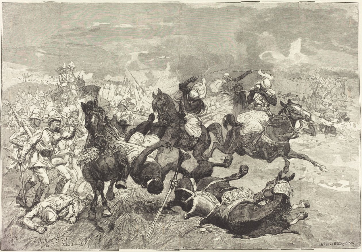 I Sudan: Slaget vid El-Teb av Auguste Lepère and Jacques Beltrand after Józef Chelmonski