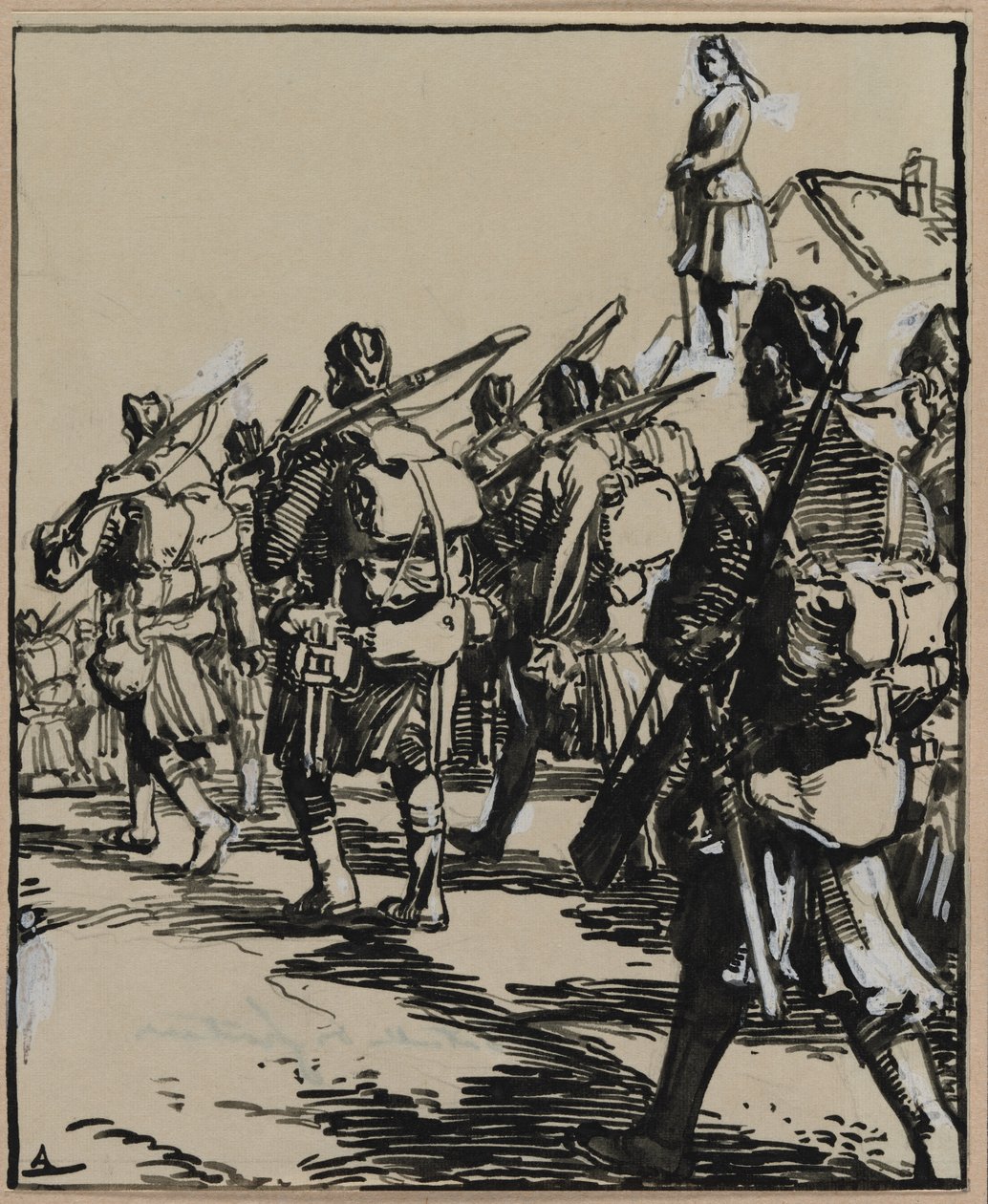Battle of the Borders: Grupp brittiska soldater av Auguste Louis Lepère