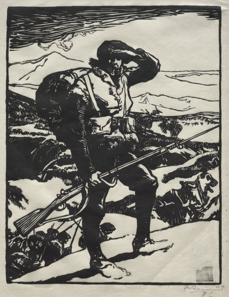 Alpjägare som tittar på Rhenslätten av Auguste Louis Lepère