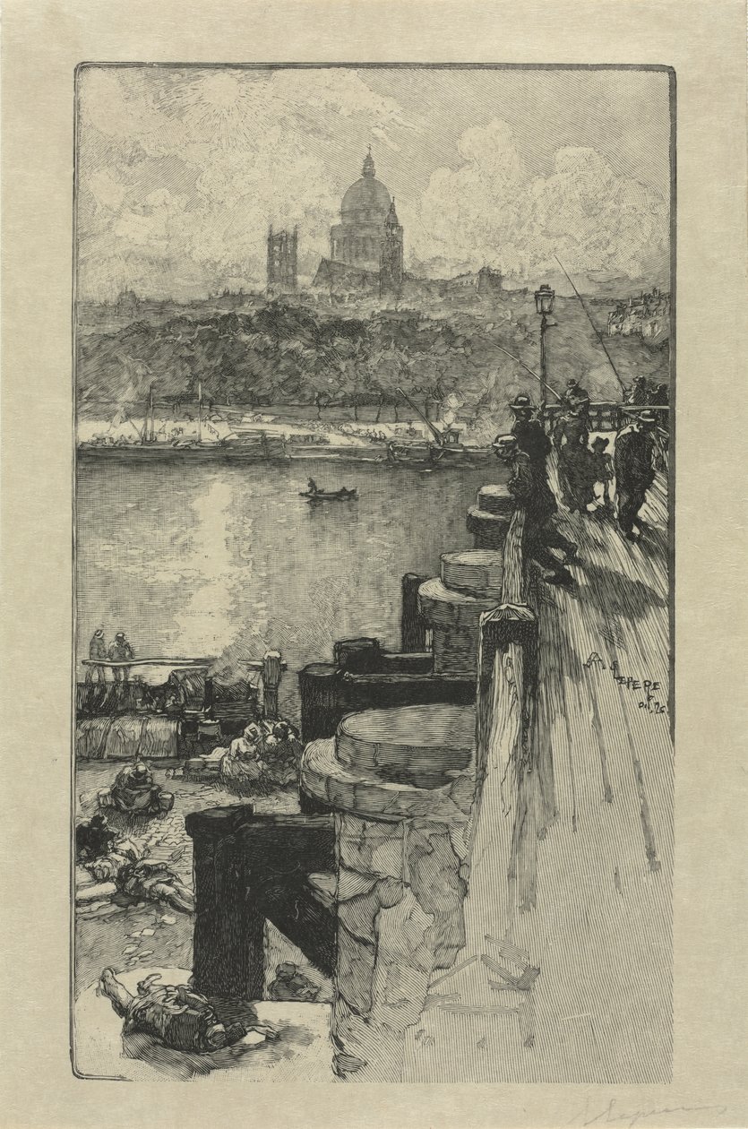 [Fiskare på en pir, Paris] av Auguste Louis Lepère