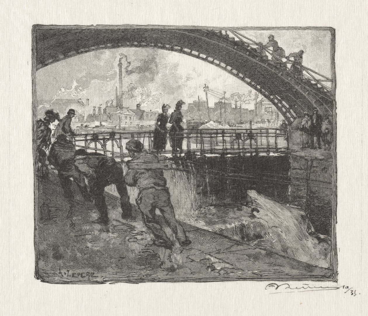 Canal St. Martin Lock av Auguste Louis Lepère