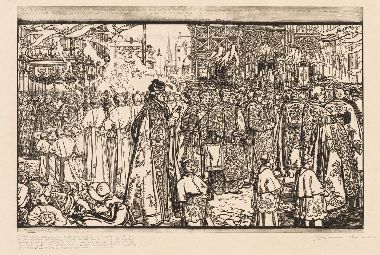 Corpus Christi processionen i Nantes av Auguste Louis Lepère