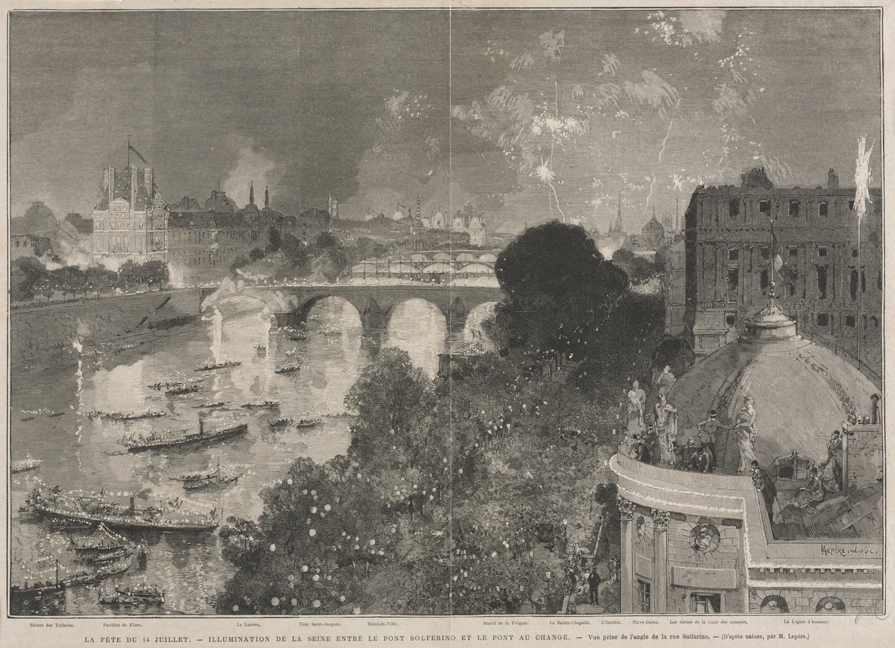 14 juli-firandet, belysning av Place de la République (efter H. Scott) av Auguste Louis Lepère