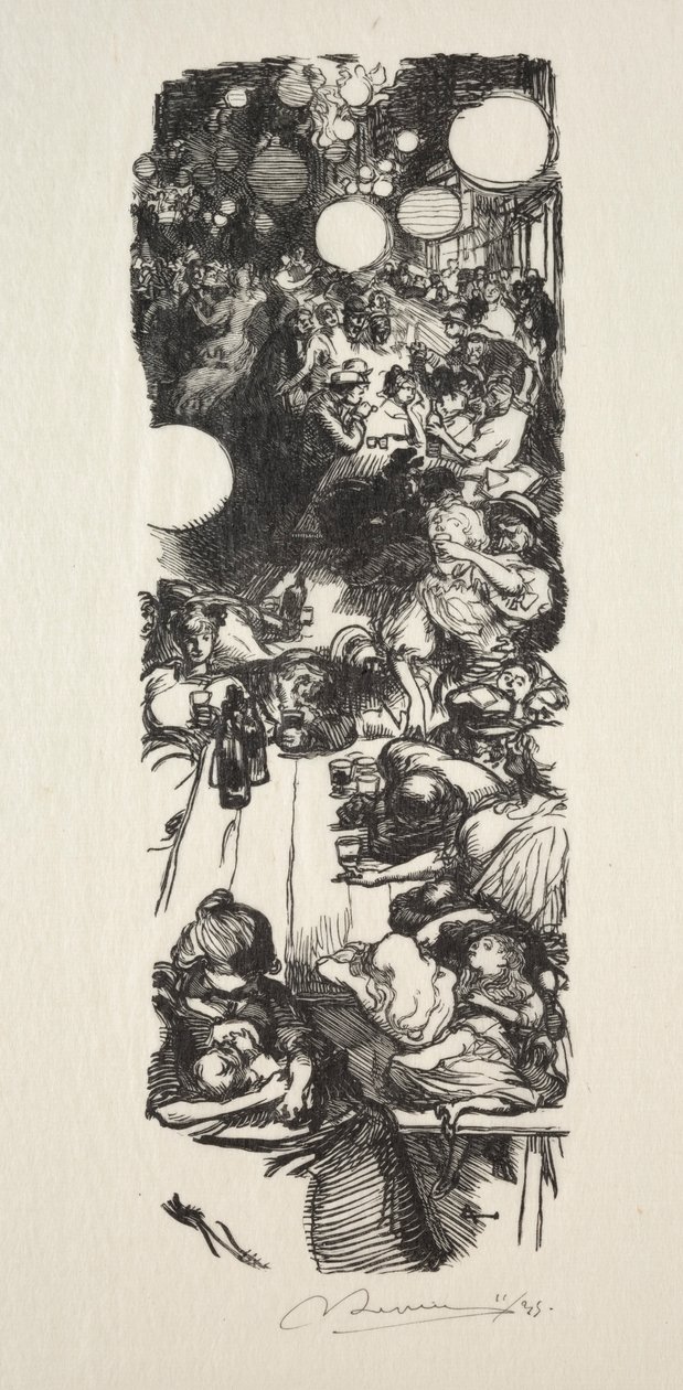 14 juli, Rue de Belleville, midnatt. av Auguste Louis Lepère