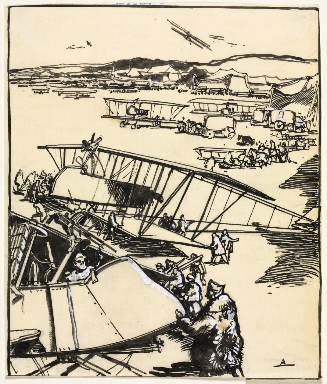 Flygplan som vilar på marken (recto) av Auguste Louis Lepère